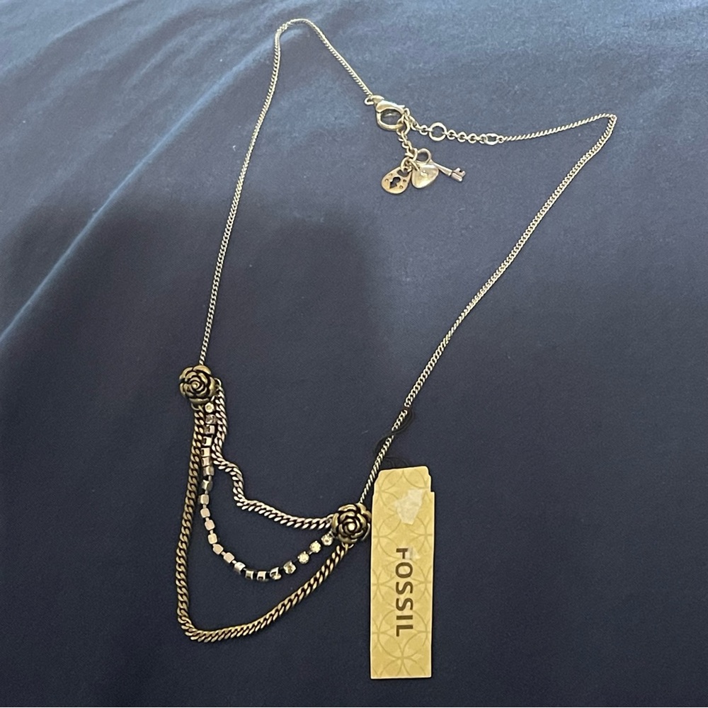 Fossil Adjustable Two Tone Rhinestone Necklace